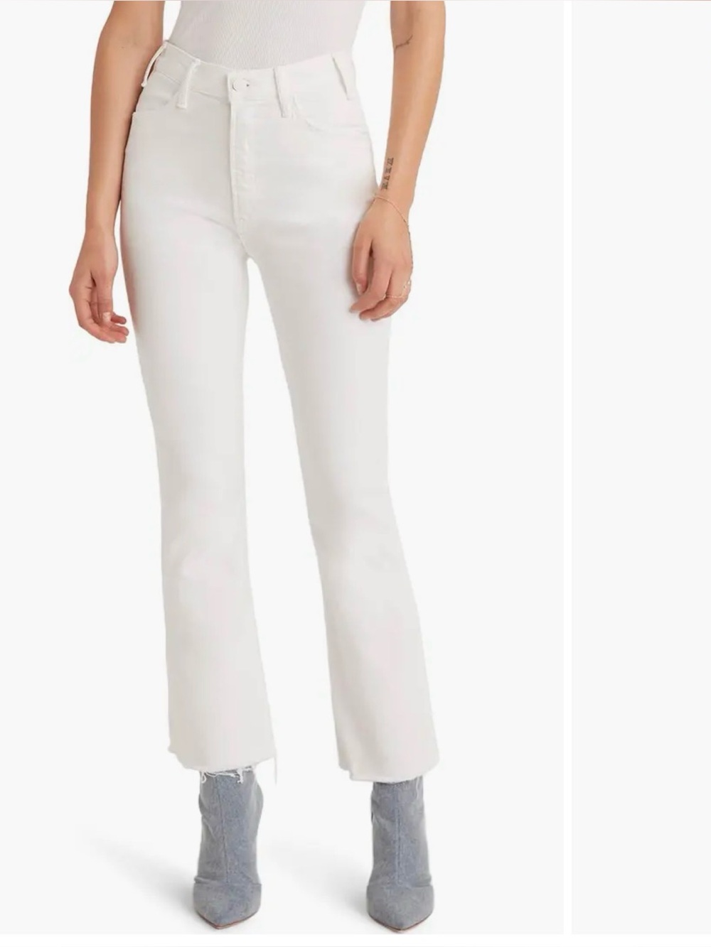 Mother The Hustler High Waist Fray Hem Ankle Bootcut Jeans